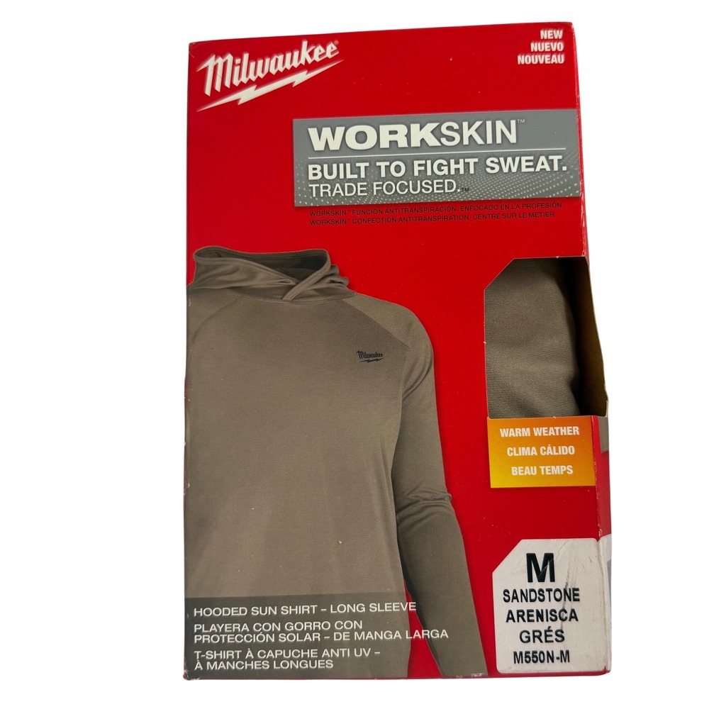 Milwaukee Workskin Hooded Sun Shirt Sandstone M550N-M Mens Medium UPF 50+ Hoodie